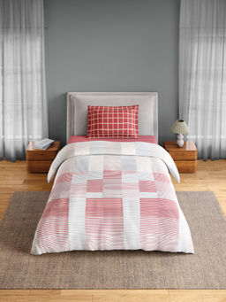 SPACES - Pink Fiora Cotton 144 TC Percale Geometric Bedsheet with 1 Pillow Cover (Single)