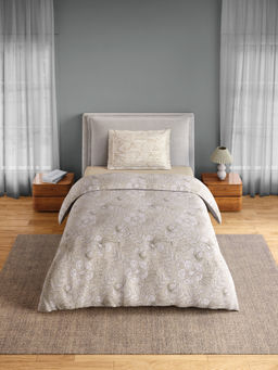 SPACES - Beige Fiora Cotton 144 TC Percale Bedsheet with 1 Pillow Cover (Single)