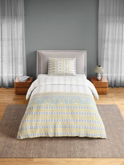 SPACES - Grey Fiora Cotton 144 TC Percale Ornate Bedsheet with 1 Pillow Cover (Single)
