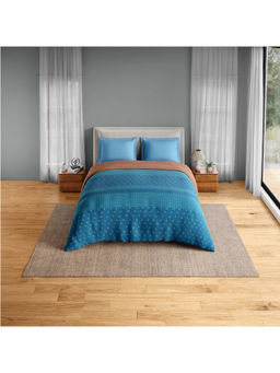 SPACES - Blue Fiora Cotton 144 TC Percale Ornate Quilt (Double)