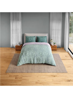 SPACES - Green Fiora Cotton 144 TC Percale Fitted Bedsheet with 2 Pillow Covers