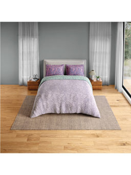 SPACES - Purple Fiora Cotton 144 TC Percale Fitted Bedsheet with 2 Pillow Covers