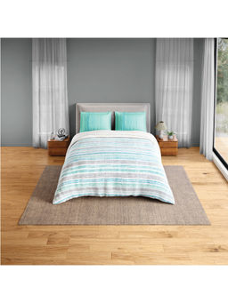 SPACES - Blue Fiora Cotton 144 TC Fitted Bedsheet with 2 Pillow Covers (Queen)