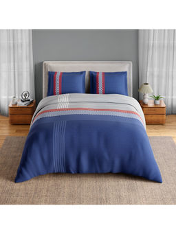 SPACES - Blue Neo Paradox Cotton 152 TC Percale Geometric Bedsheet with 2 Pillow Covers (King)