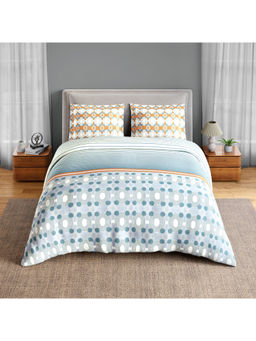 SPACES - Teal Neo Paradox Cotton 152 TC Percale Geometric Bedsheet with 2 Pillow Covers (King)