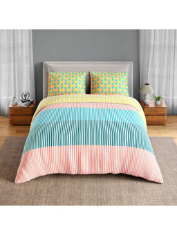 SPACES - Multi-Color Neo Paradox Cotton 152 TC Bedsheet with 2 Pillow Covers (King)