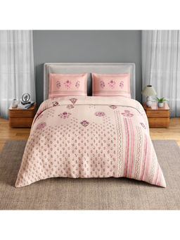 SPACES - Peach Neo Chaap Cotton 152 TC Percale Bedsheet with 2 Pillow Covers (King)