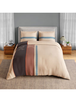SPACES - Beige Neo Chaap Cotton 152 TC Percale Ornate Bedsheet with 2 Pillow Covers (King)