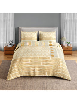 SPACES - Yellow Neo Chaap Cotton 152 TC Percale Geometric Bedsheet with 2 Pillow Covers (King)