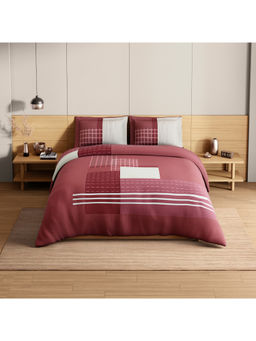 SPACES - Maroon Avaris Structure Cotton 210 TC Bedsheet with 2 Pillow Covers (King)