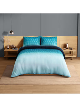 SPACES - Blue Avaris Echo Cotton 210 TC Sateen Abstract Bedsheet with 2 Pillow Covers (King)