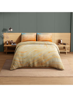 SPACES - Yellow Avaris Echo Cotton 210 TC Sateen Abstract Bedsheet with 2 Pillow Covers (King)