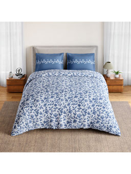 SPACES - Blue Rio Bloomscape Cotton 132 TC Percale Bedsheet with 2 Pillow Covers (Double)