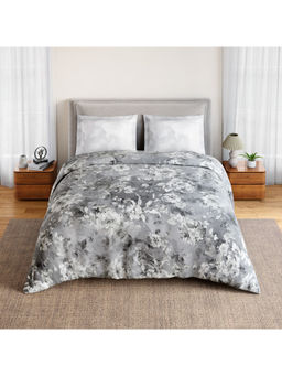 SPACES - Grey Rio Bloomscape Cotton 132 TC Percale Bedsheet with 2 Pillow Covers (Double)