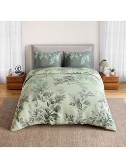 SPACES - Green Rio Bloomscape Cotton 132 TC Percale Bedsheet with 2 Pillow Covers (Double)