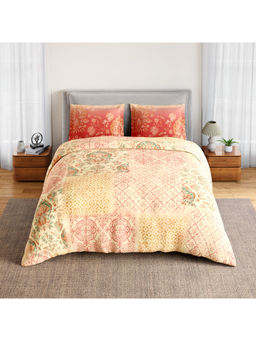SPACES - Peach Summer Carvan Cotton 132 TC Bedsheet with 2 Pillow Covers (Double)