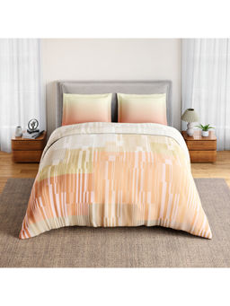 SPACES - Peach Geofoam Cotton 132 TC Percale Geometric Bedsheet with 2 Pillow Covers (Double)