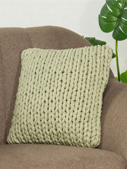 PLUCHI - Rapunzel Pistachio Green Hand Braided Cotton Knitted Cushion Cover (16 x 16 Inches)