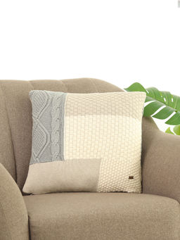 PLUCHI - Beige Bold Knits Stone Cotton Knitted Cushion Cover (18 x 18 Inches)
