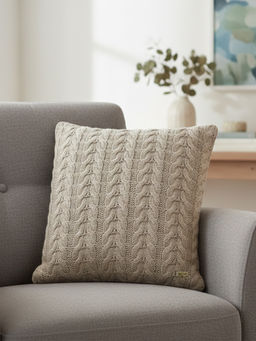 PLUCHI - Colette Cloudy Grey Cotton Knitted Cushion Cover (16 x 16 Inches)