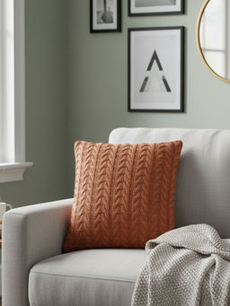 PLUCHI - Brown Colette Dark Coffee Cotton Knitted Cushion Cover (16 x 16 Inches)