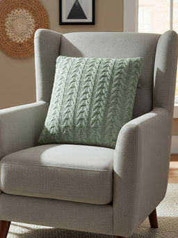 PLUCHI - Colette Granite Green Cotton Knitted Cushion Cover (16 x 16 Inches)