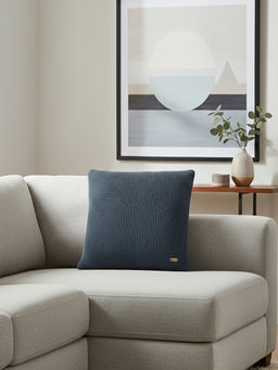 PLUCHI - Mini Moss Knit Navy Blue Cotton Knitted Cushion Cover (16 x 16 Inches)