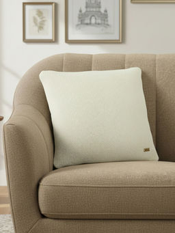 PLUCHI - Mini Moss Knit Ivory Cotton Knitted Cushion Cover (16 x 16 Inches)