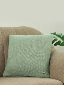 PLUCHI - Mini Moss Knit Indus Green Cotton Knitted Cushion Cover (16 x 16 Inches)