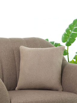 PLUCHI - Knitted Purl Beige Cotton Knitted Cushion Cover (16 x 16 Inches)