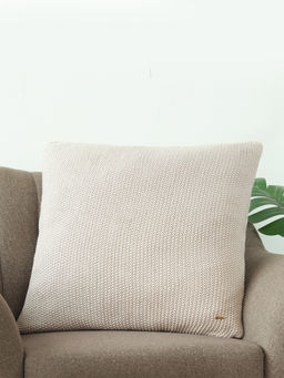 PLUCHI - Moss Knit Pale Whisper Beige Cotton Knitted Cushion Cover (24 x 24 Inches)