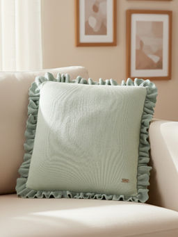 PLUCHI - Ruffle Pistachio Green & Olive Cotton Knitted Cushion Cover (16 x 16 Inches)
