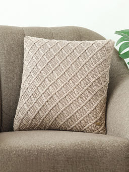 PLUCHI - Shannon Cloudy Brown Cotton Knitted Cushion Cover (16 x 16 Inches)