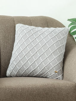 PLUCHI - Shannon Cool Grey Cotton Knitted Cushion Cover (16 x 16 Inches)