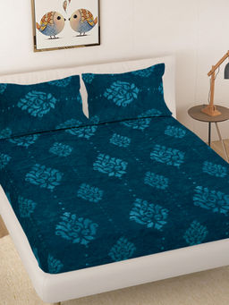 FABINALIV - Rama Teal Ethnic Embossed Bedsheet with 2 Pillow Covers (King)