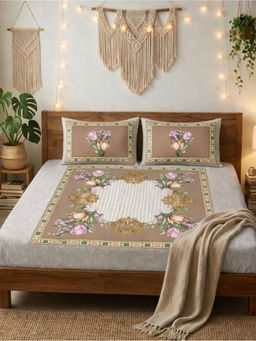 Florida - Beige 180 TC Cotton Bedsheet with 2 Pillow Covers (King)