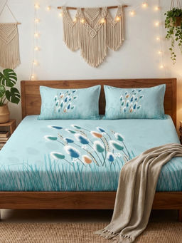 Florida - Blue 180 TC Cotton Bedsheet with 2 Pillow Covers (King)