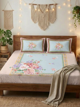 Florida - Blue 180 TC Cotton Bedsheet with 2 Pillow Covers (King)