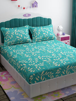 Florida - Green Floral Bedsheet with 2 Pillow Covers