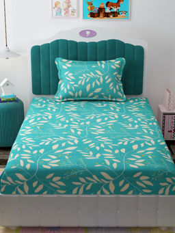 Florida - Green Floral Bedsheet with 1 Pillow Cover (Single)