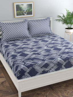 Florida - Navy Blue Geometric Bedsheet with 2 Pillow Covers