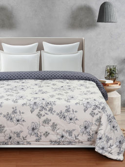 Florida - White 150 GSM Reversible Floral Ultra Soft All Season Comforter (Double)
