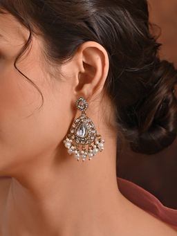 Fida - White Kundan Pearl Dazzling Wedding Drop Earrings