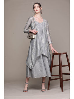 Aarke Ritu Kumar - Grey Double Layer Asymmetrical Dress with Shrug (Set of 2)