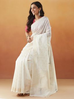 Fabindia - Natural Cotton Silk Blend Woven Saree without Blouse