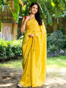 HOUSE OF JAMOTI - Mustard Upada Silk Saree without Blouse