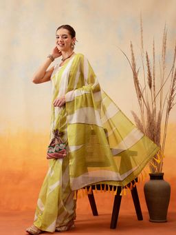 Silk Land - Printed Chanderi Cotton Saree with Unstitched Blouse