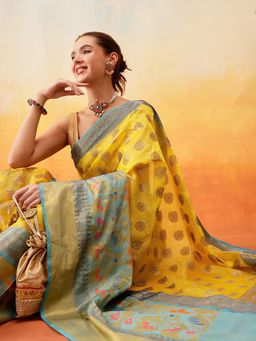 Silk Land - Banarasi Silk Zari Woven Saree with Unstitched Blouse