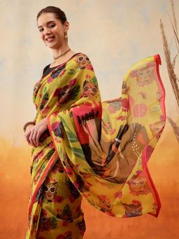 Silk Land - Printed Chanderi Cotton Saree with Unstitched Blouse