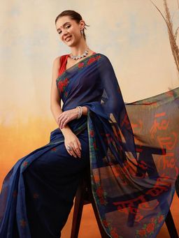 Silk Land - Printed Chanderi Cotton Saree with Unstitched Blouse